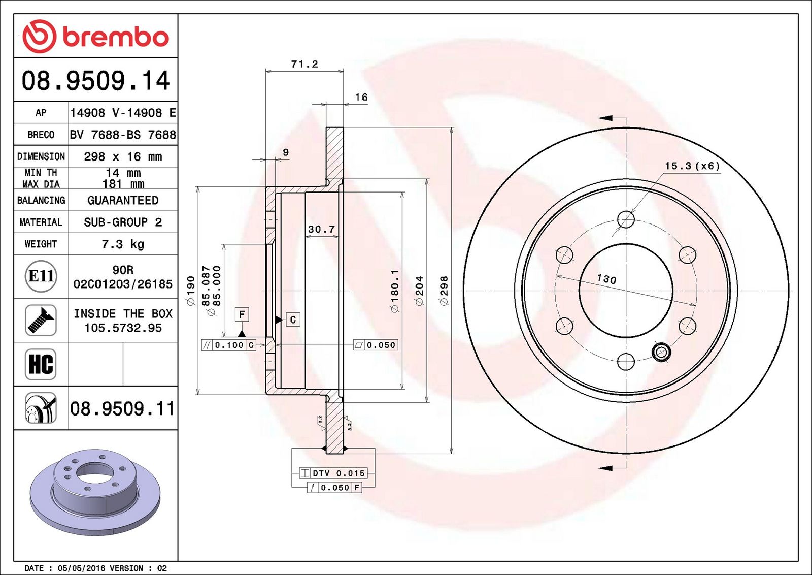 BREMBO 08.9509.11 - Bremsscheibe