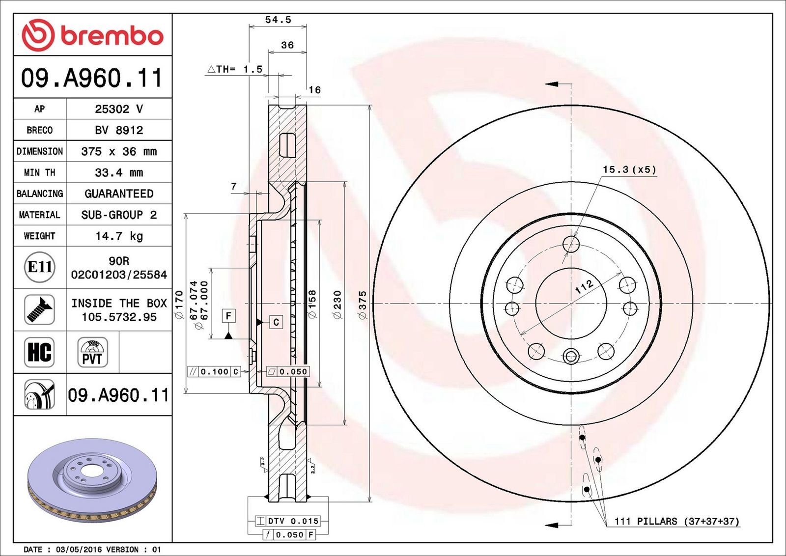 BREMBO 09.A960.11 - Bremsscheibe