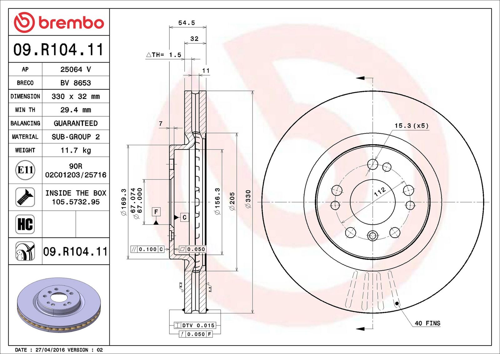 BREMBO 09.R104.11 - Bremsscheibe
