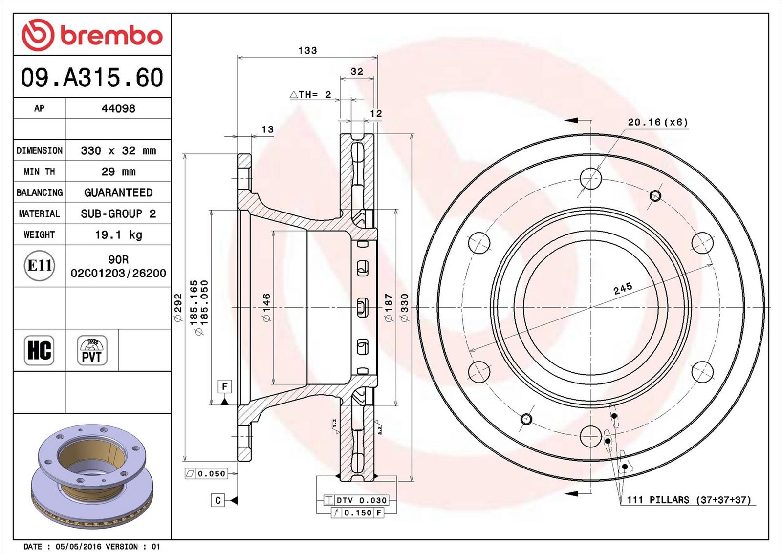 BREMBO 09.A315.60 - Bremsscheibe