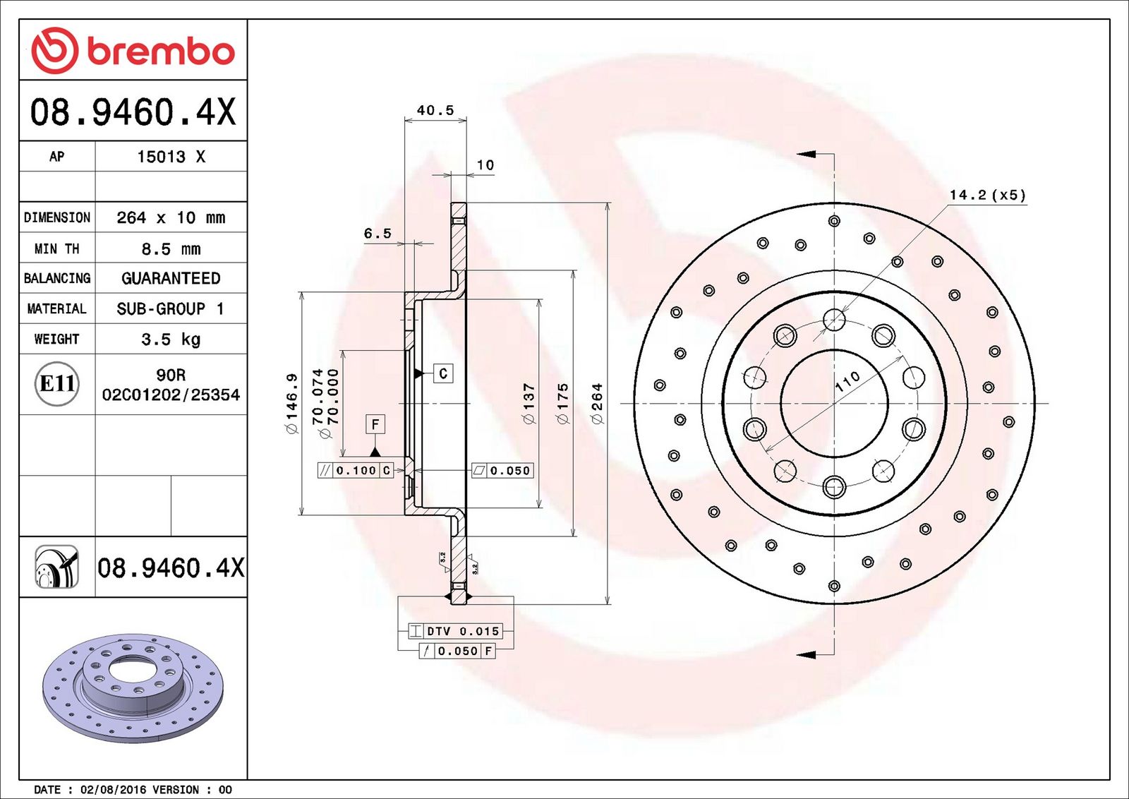 BREMBO 08.9460.4X - Bremsscheibe
