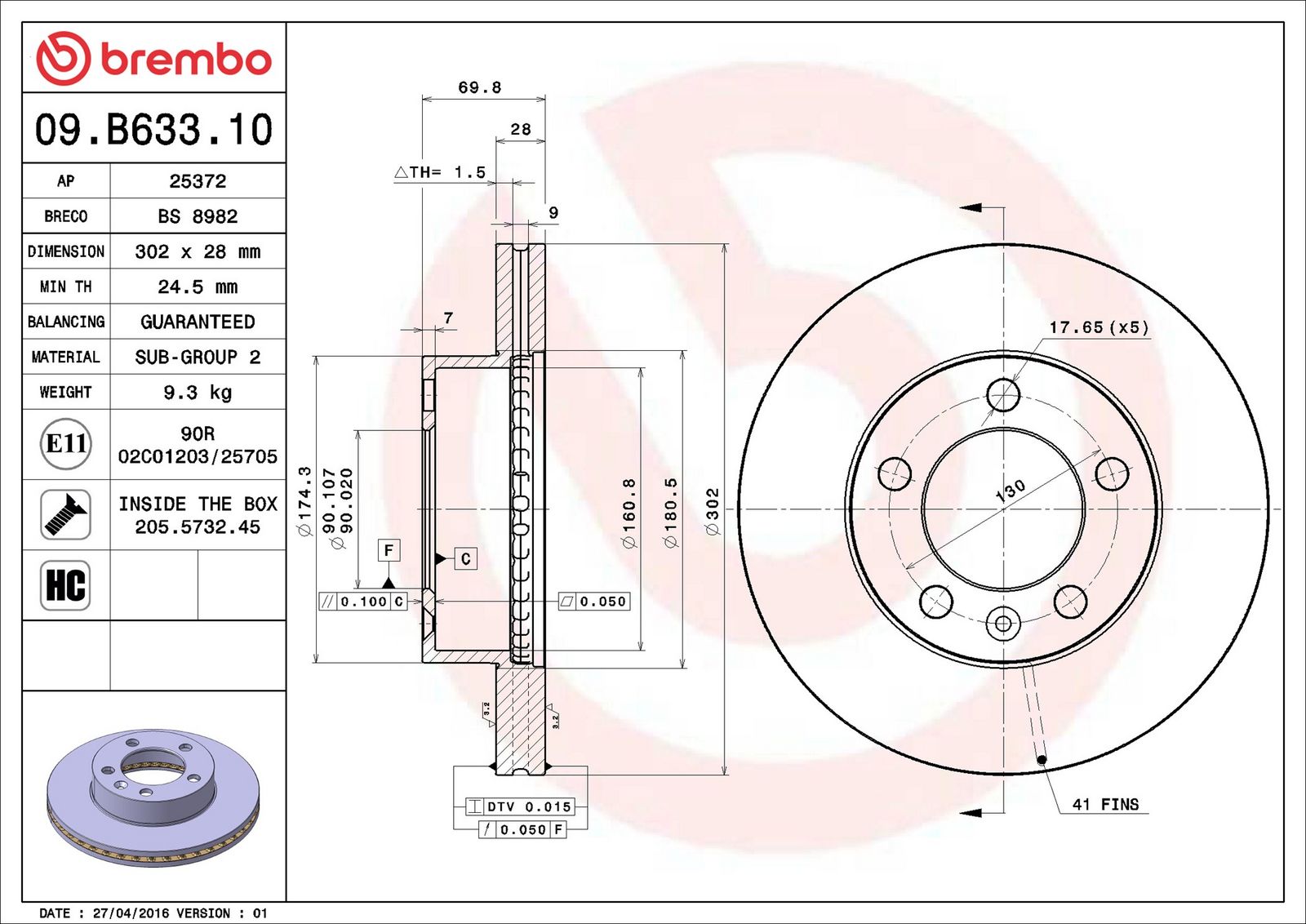 BREMBO 09.B633.10 - Bremsscheibe