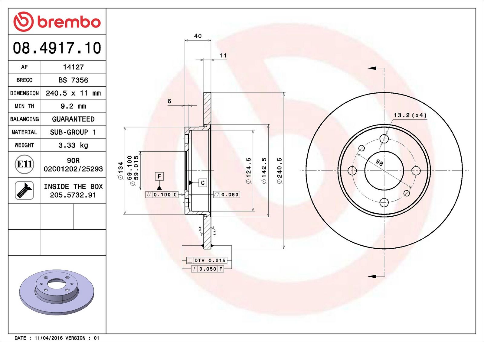 BREMBO 08.4917.10 - Bremsscheibe