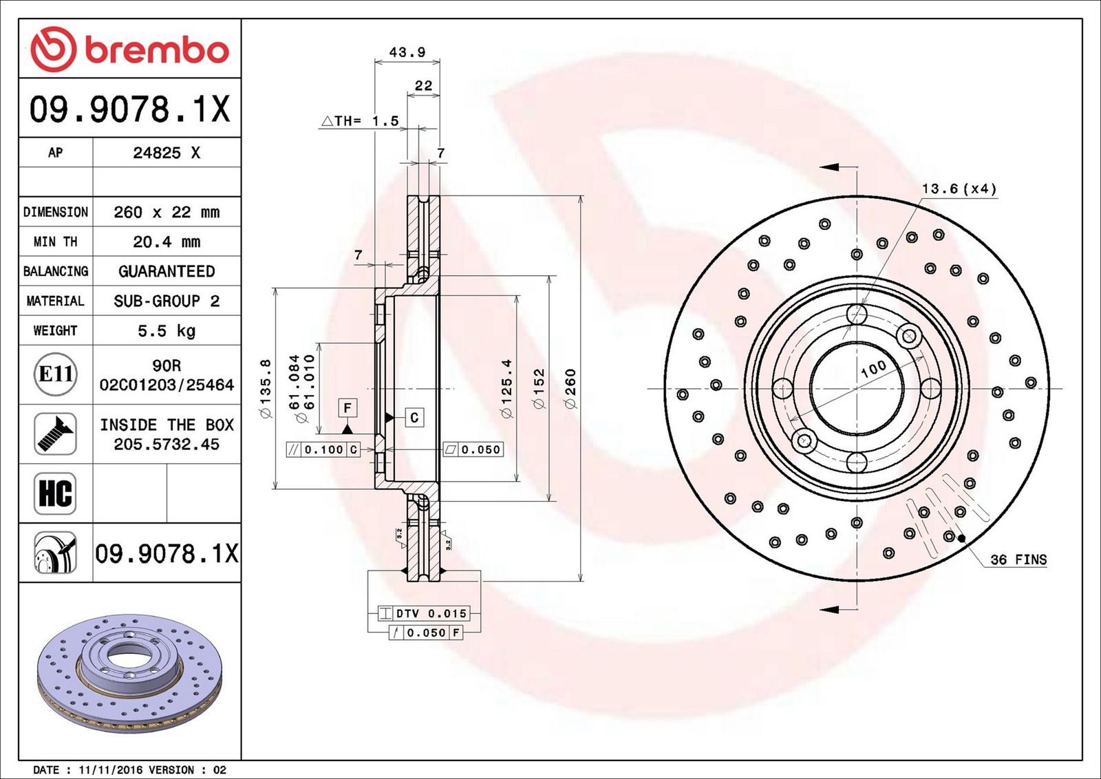BREMBO 09.9078.1X - Bremsscheibe