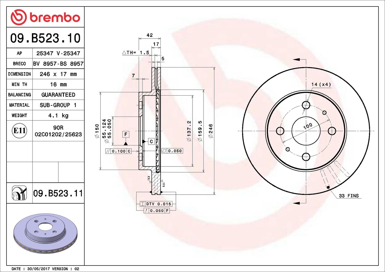 BREMBO 09.B523.10 - Bremsscheibe