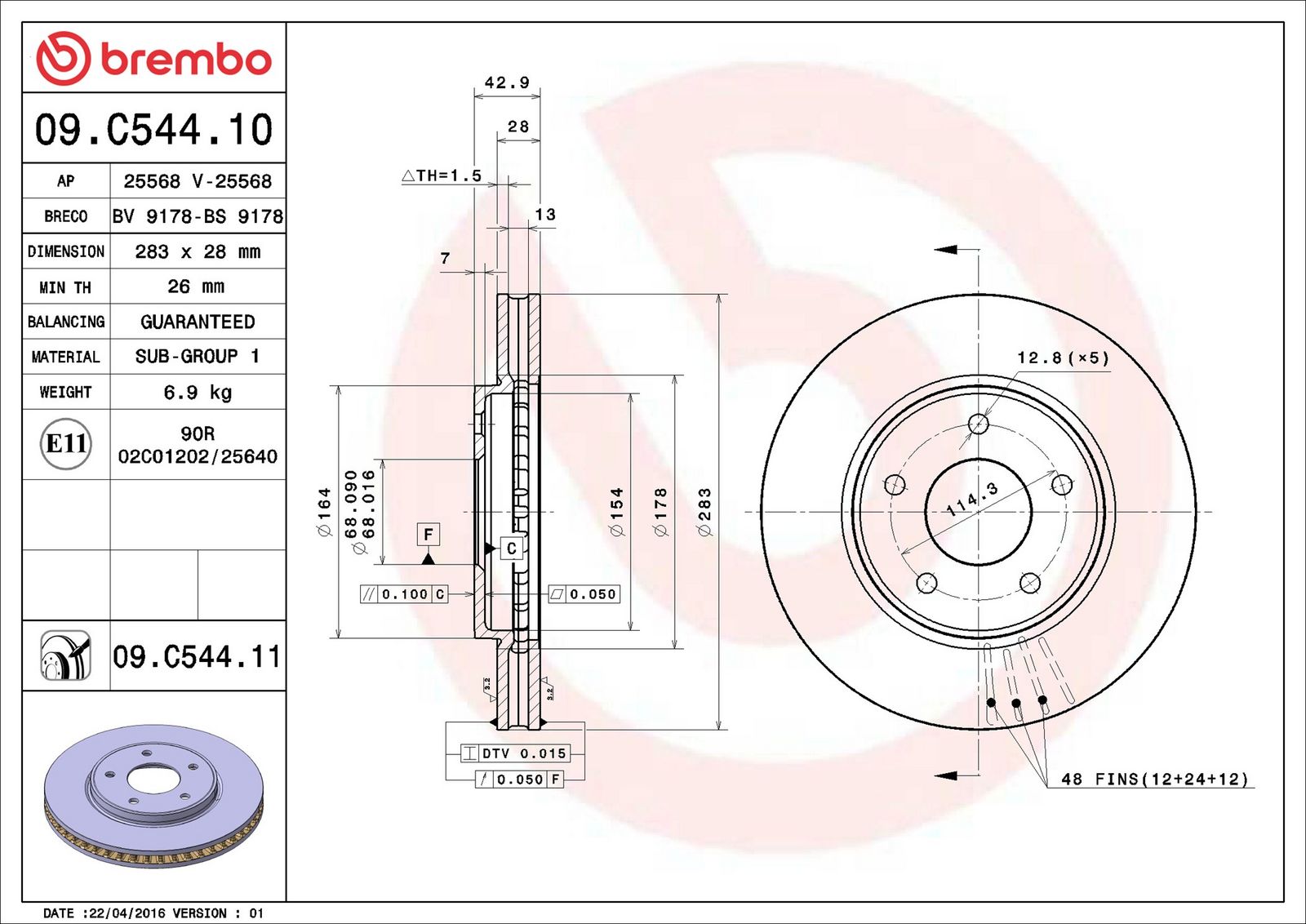BREMBO 09.C544.11 - Bremsscheibe