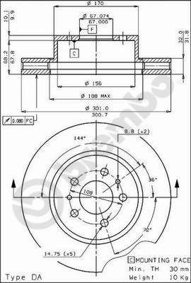 BREMBO 09.3036.10 - Bremsscheibe
