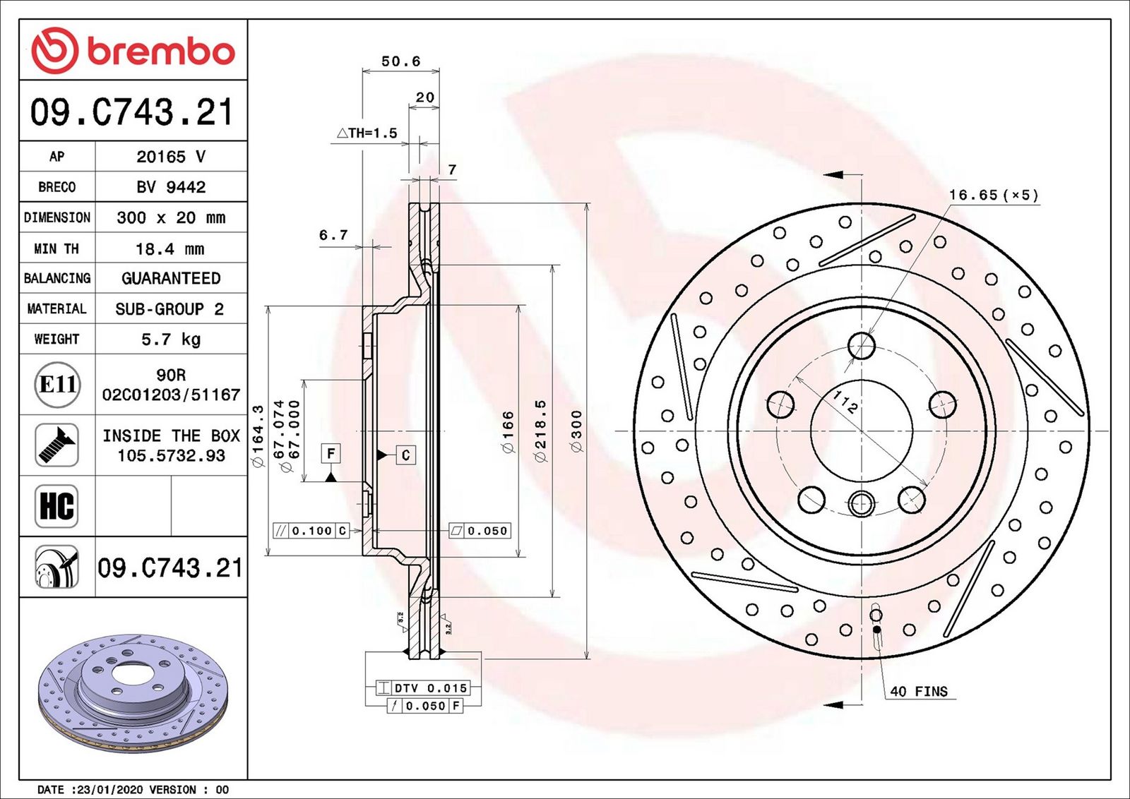 BREMBO 09.C743.21 - Bremsscheibe
