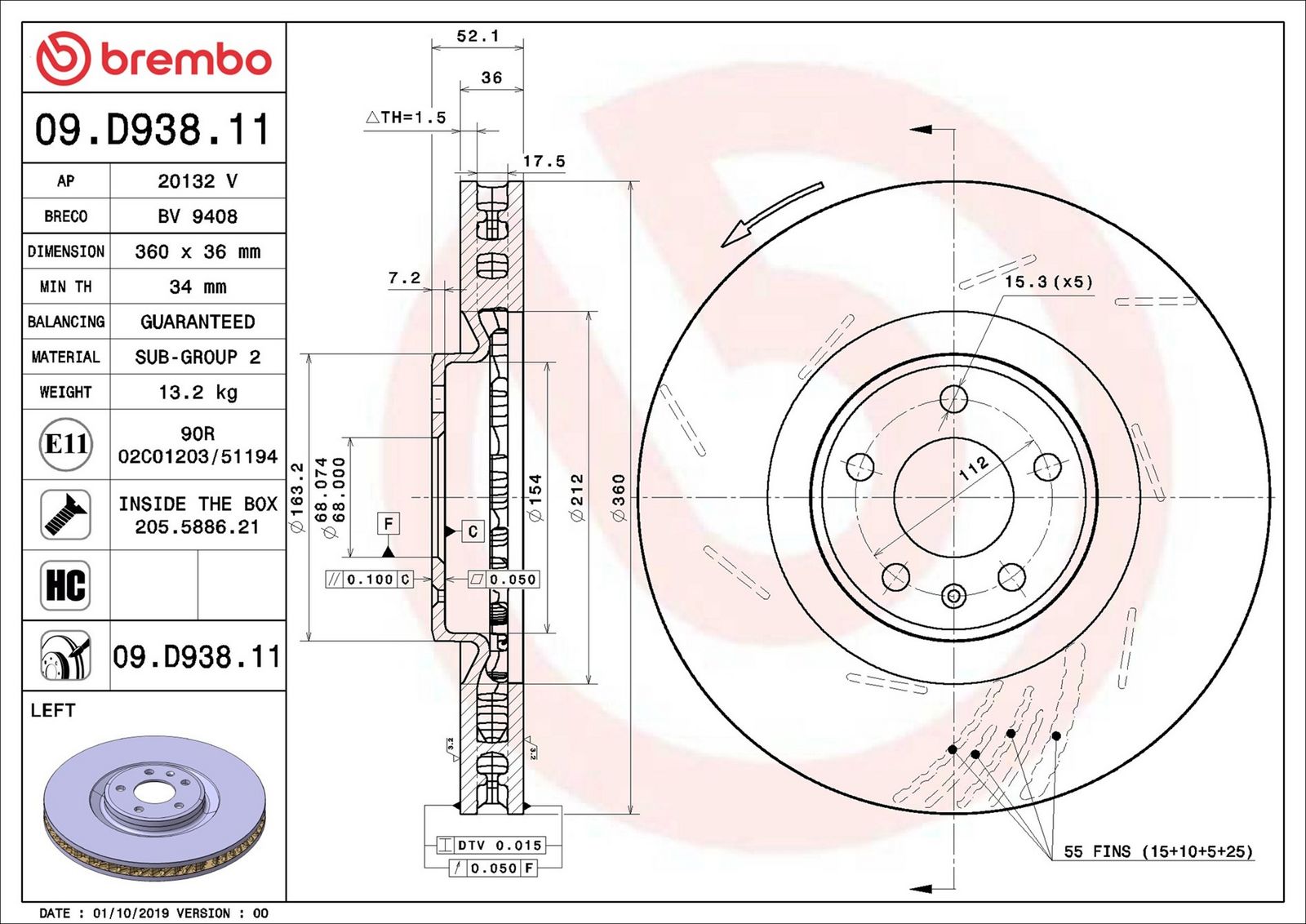 BREMBO 09.D938.11 - Bremsscheibe