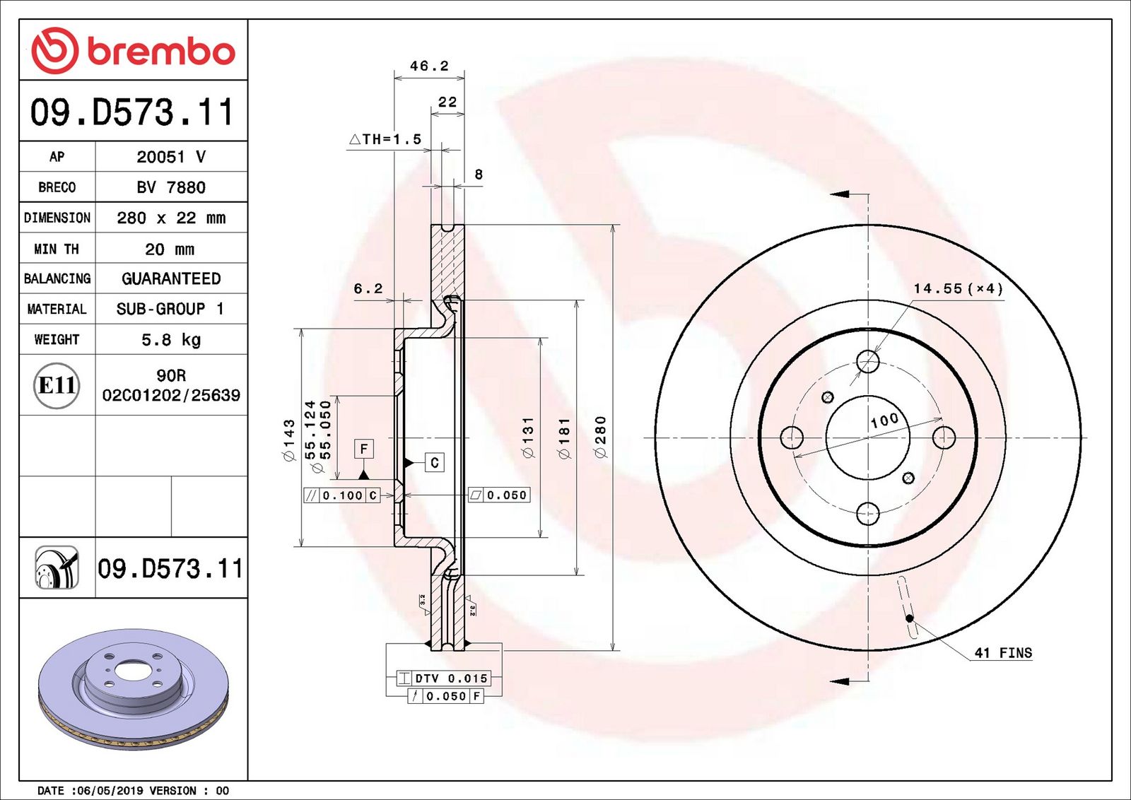 BREMBO 09.D573.11 - Bremsscheibe