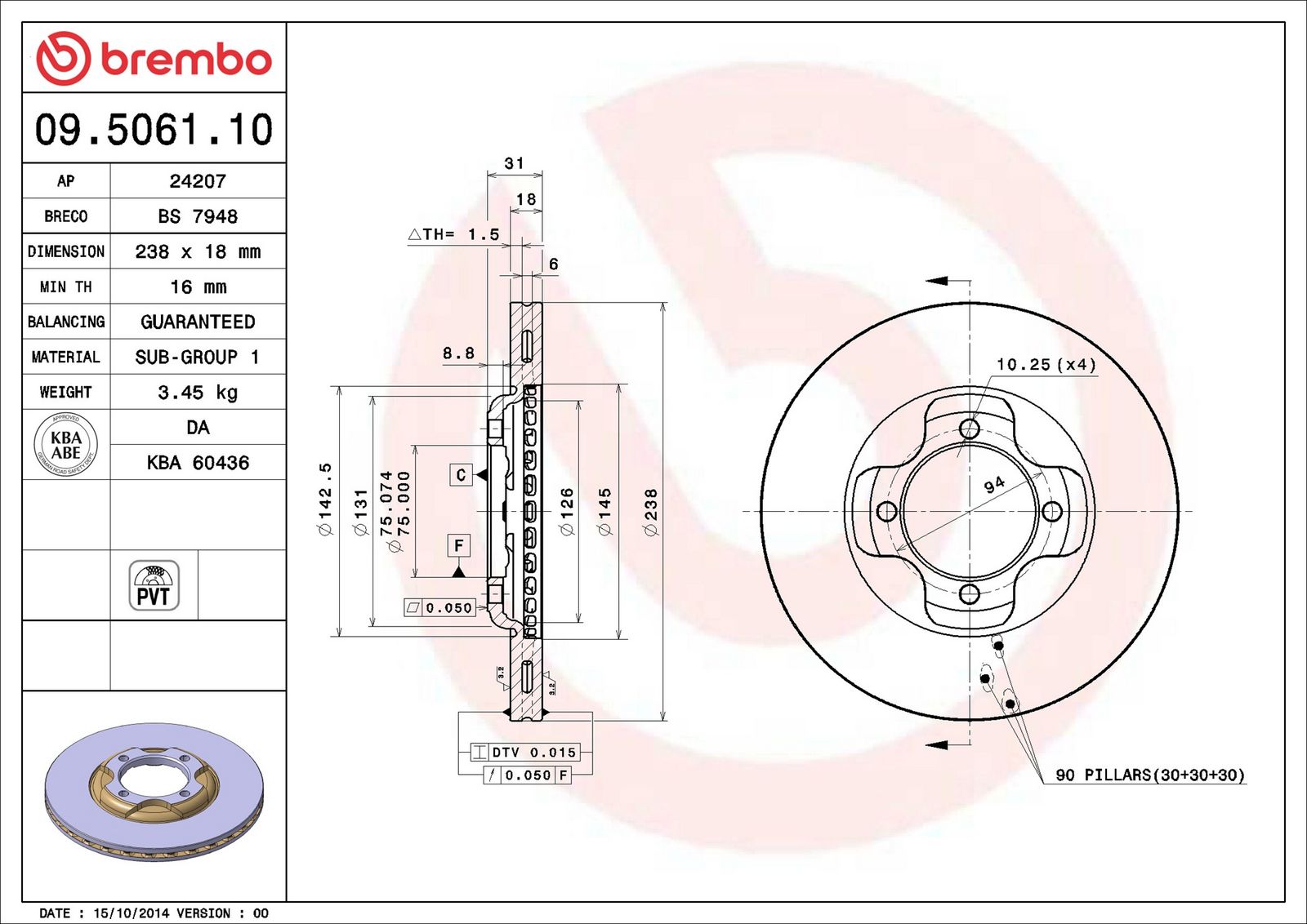 BREMBO 09.5061.10 - Bremsscheibe