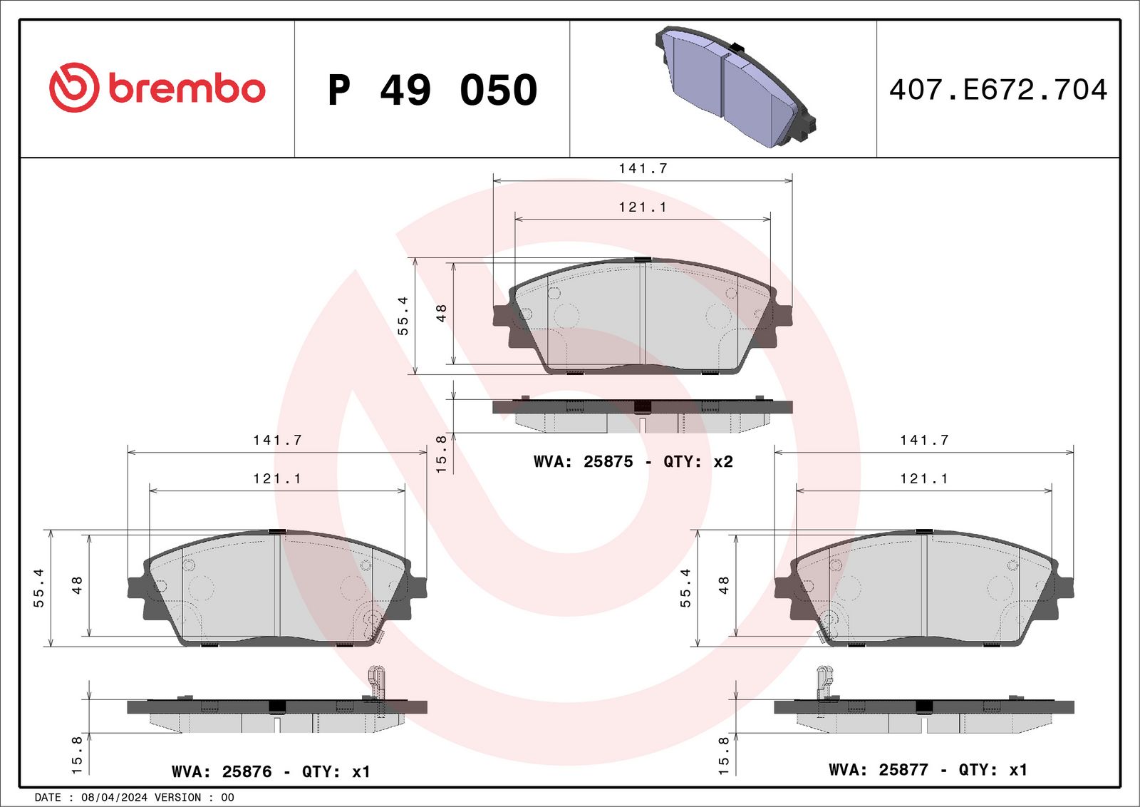 BREMBO P 49 050 - Bremsbelagsatz, Scheibenbremse