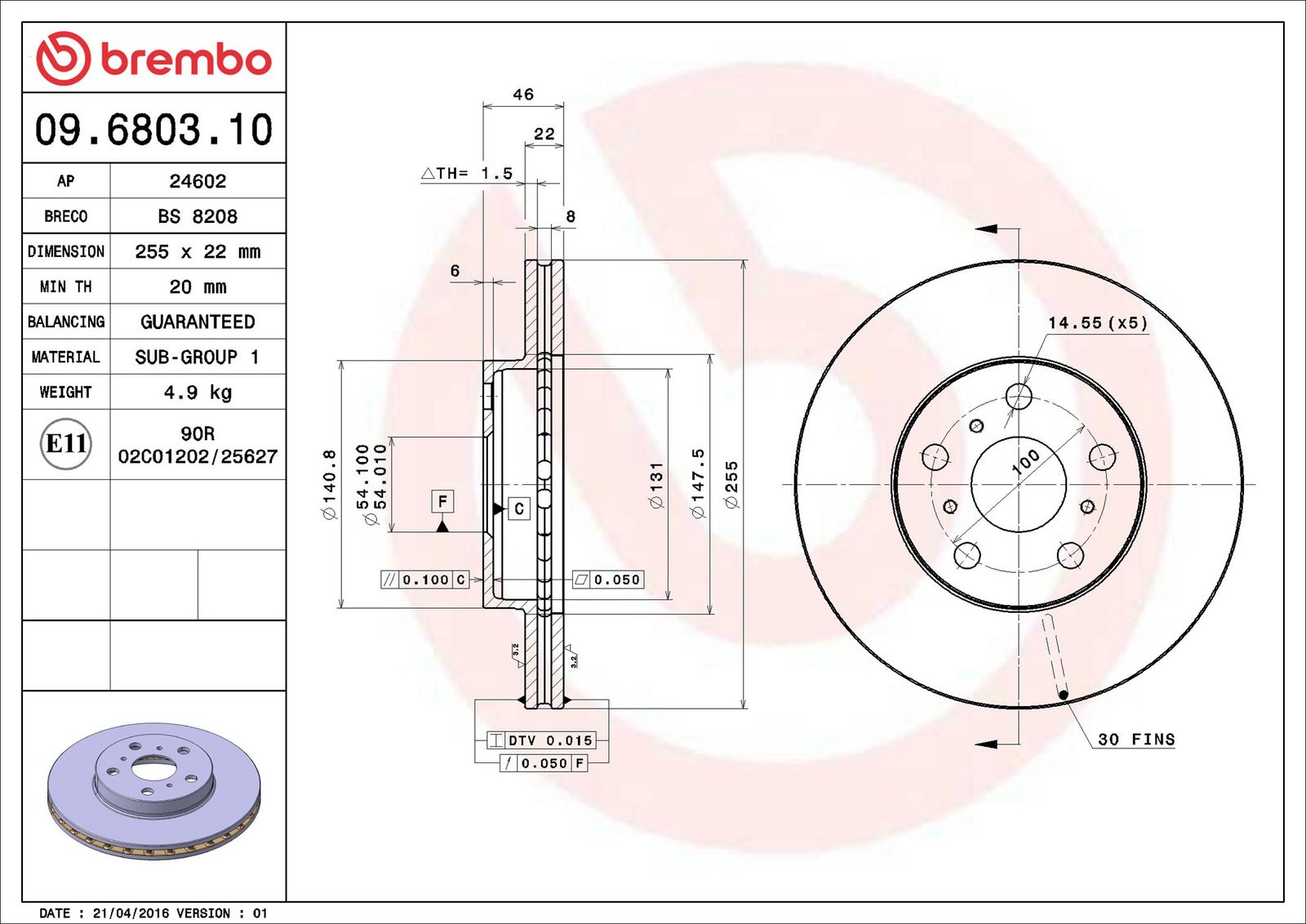 BREMBO 09.6803.10 - Bremsscheibe