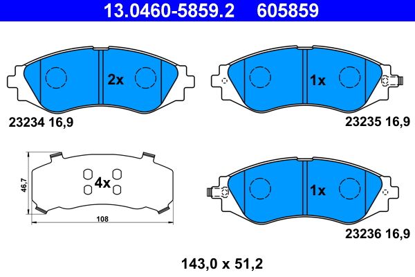 ATE 13.0460-5859.2 - Bremsbelagsatz, Scheibenbremse