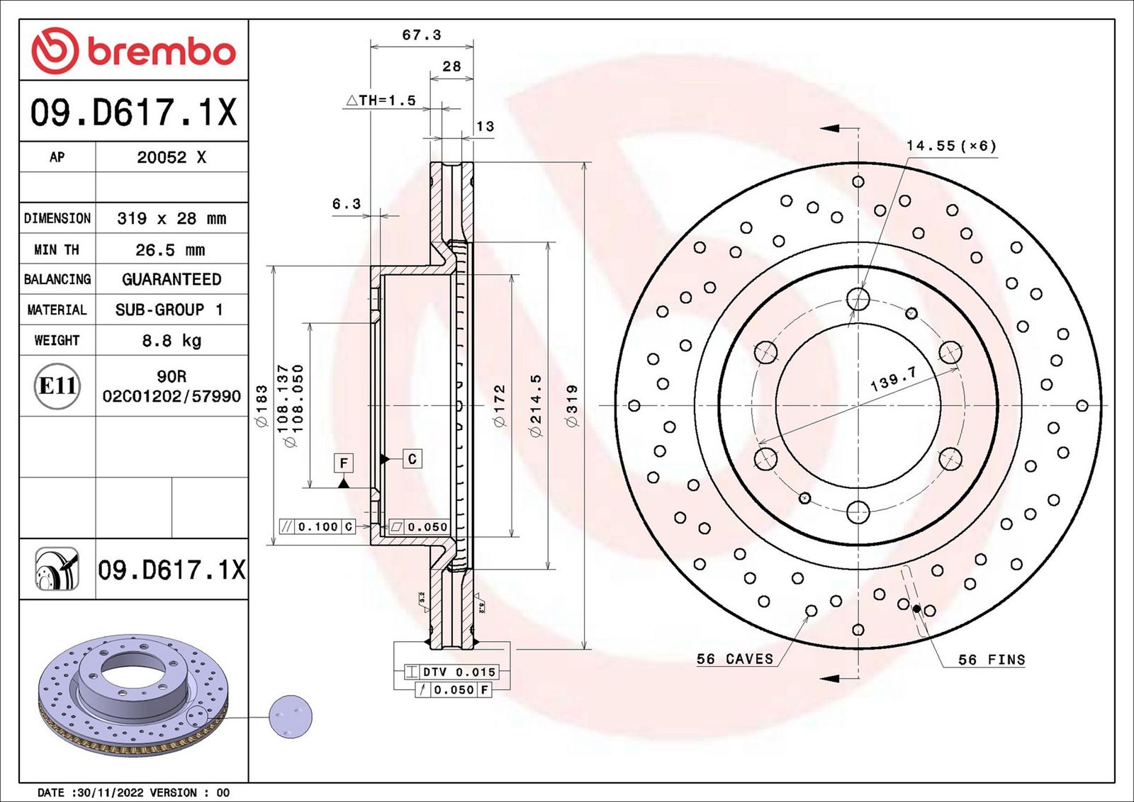 BREMBO 09.D617.1X - Bremsscheibe