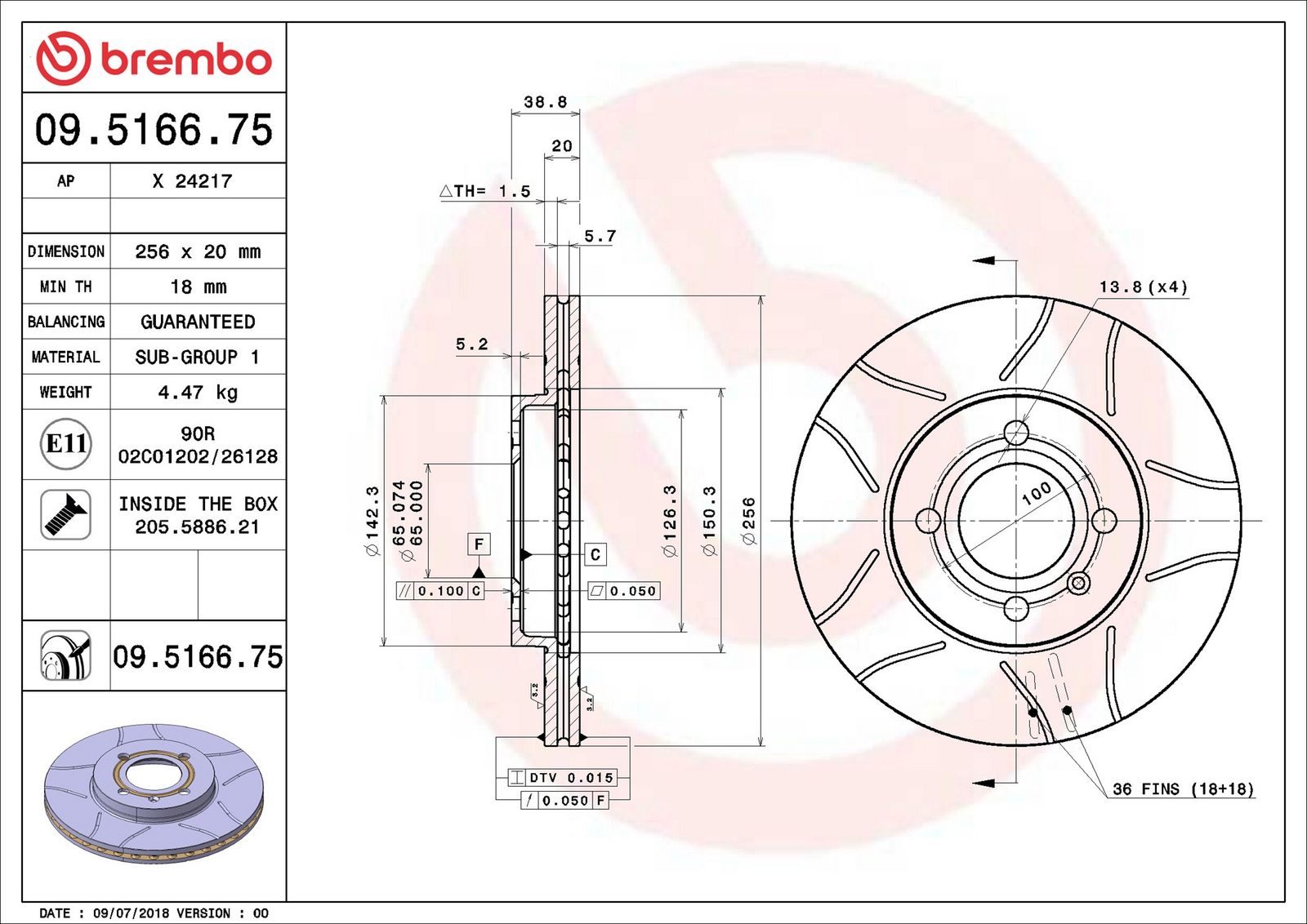 BREMBO 09.5166.75 - Bremsscheibe