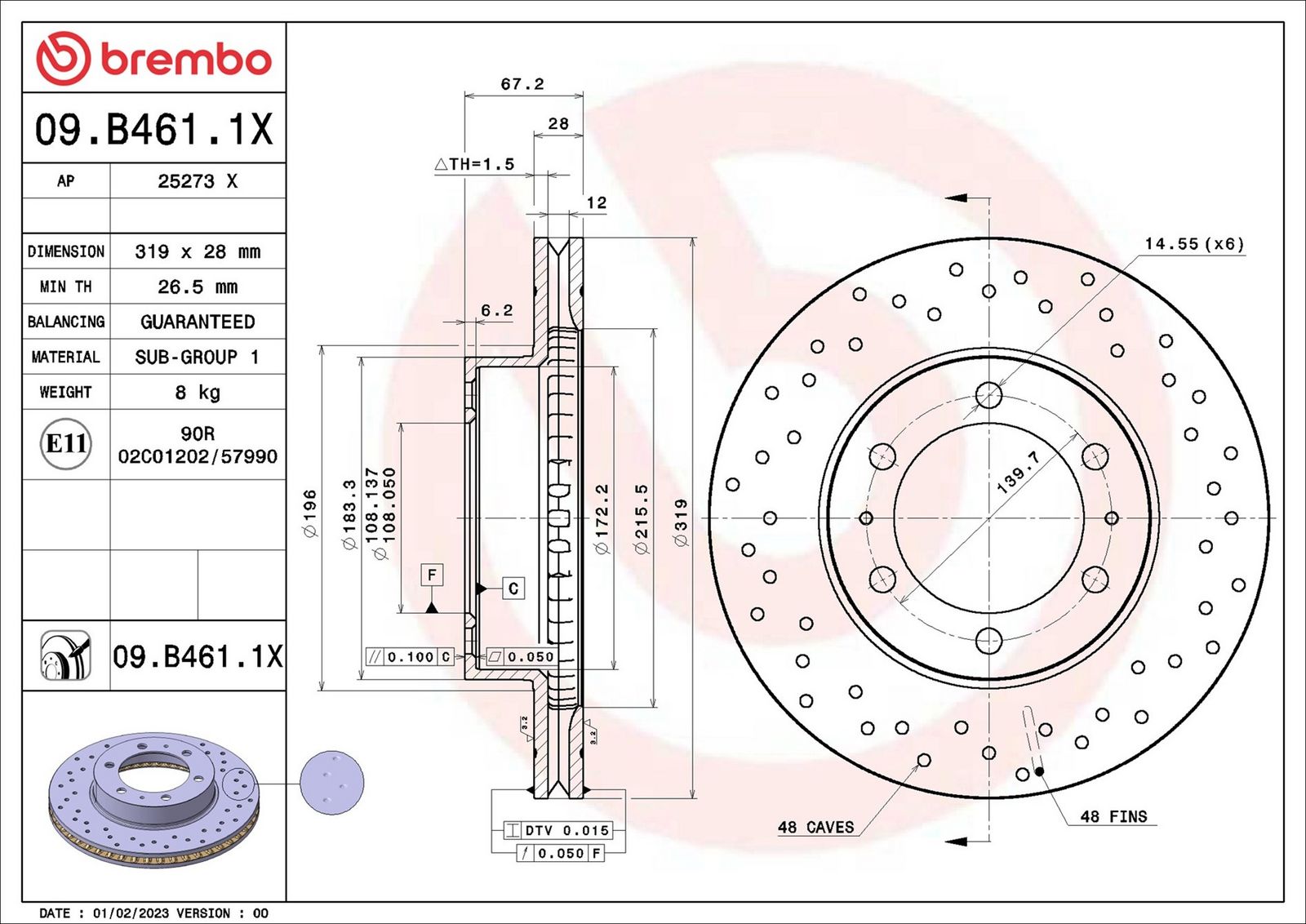 BREMBO 09.B461.1X - Bremsscheibe