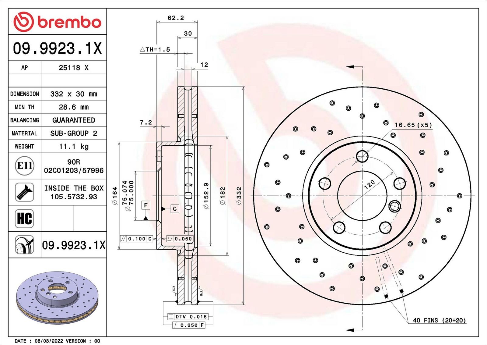 BREMBO 09.9923.1X - Bremsscheibe