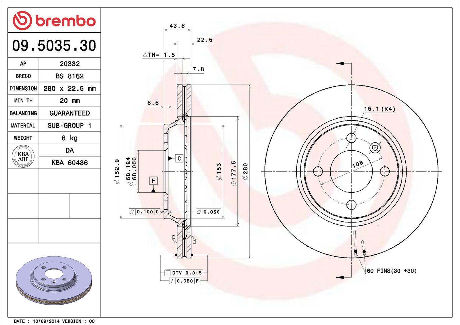 BREMBO 09.5035.30 - Bremsscheibe