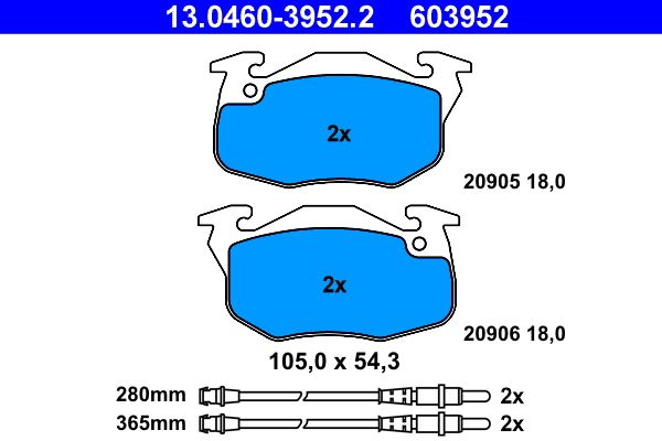 ATE 13.0460-3952.2 - Bremsbelagsatz, Scheibenbremse