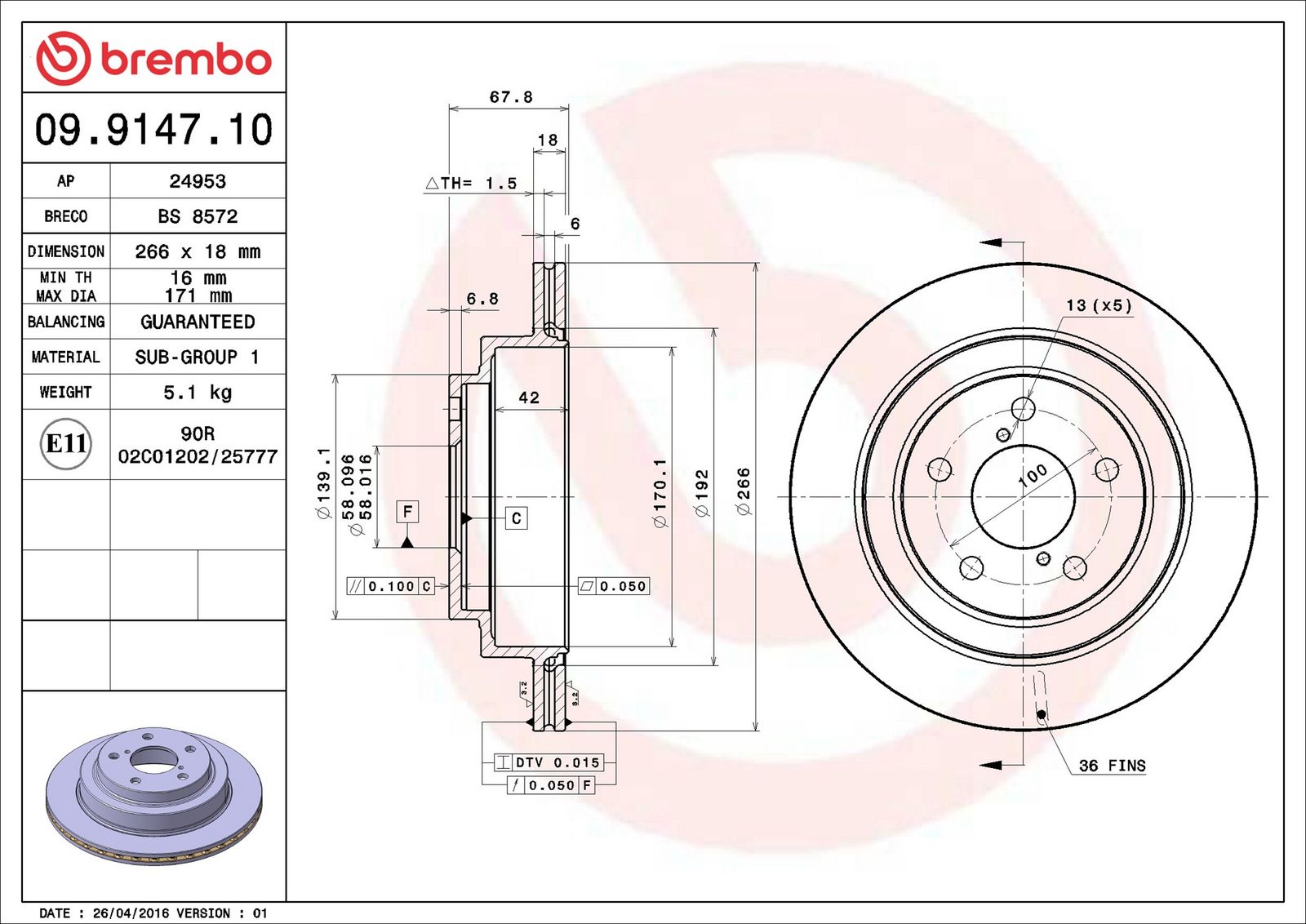 BREMBO 09.9147.10 - Bremsscheibe
