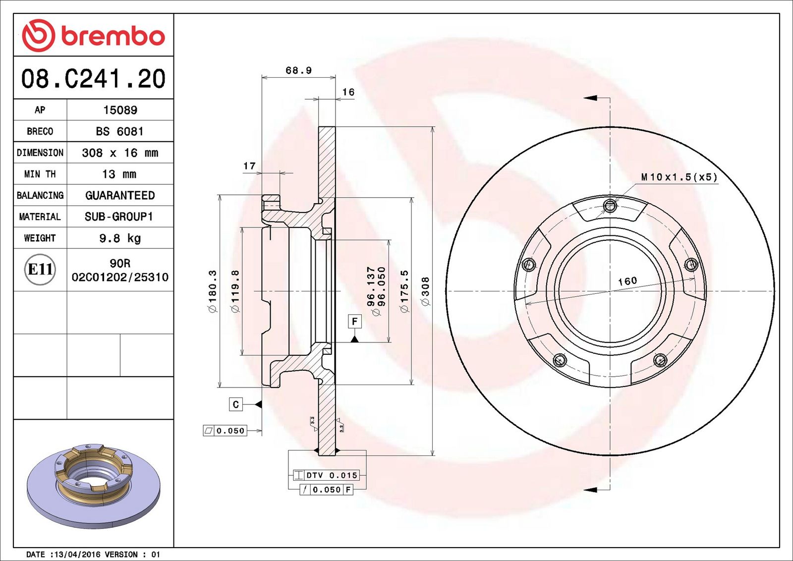BREMBO 08.C241.20 - Bremsscheibe