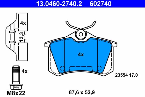 ATE 13.0460-2740.2 - Bremsbelagsatz, Scheibenbremse