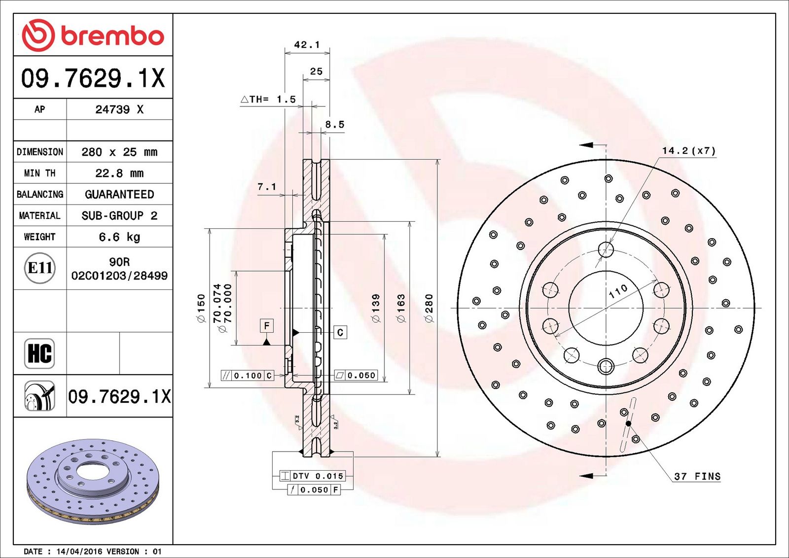 BREMBO 09.7629.1X - Bremsscheibe