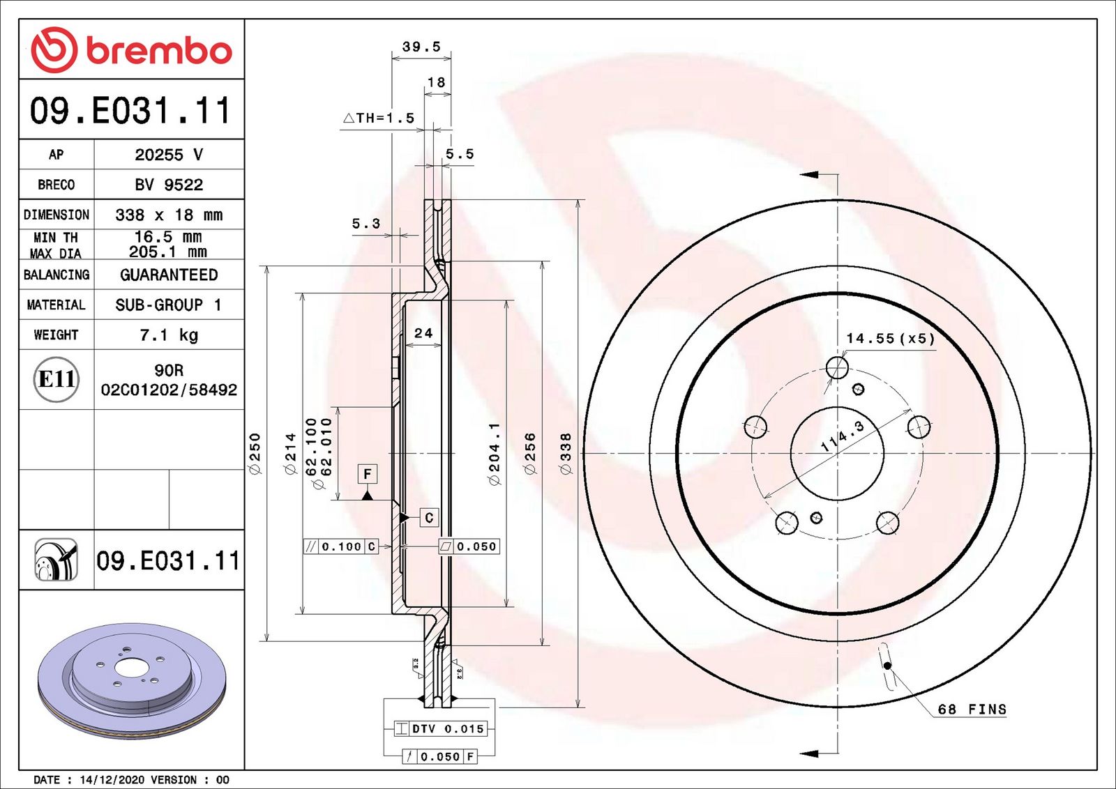 BREMBO 09.E031.11 - Bremsscheibe