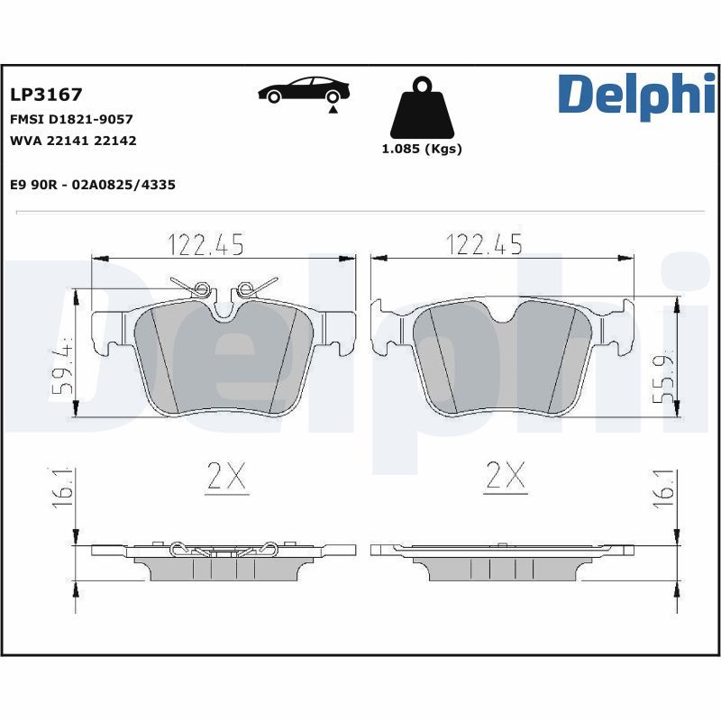 DELPHI LP3167 - Bremsbelagsatz, Scheibenbremse
