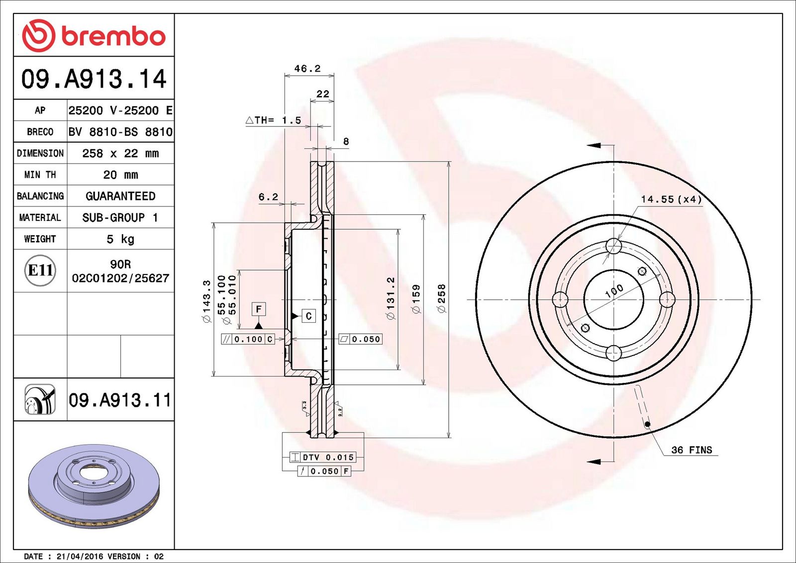 BREMBO 09.A913.11 - Bremsscheibe
