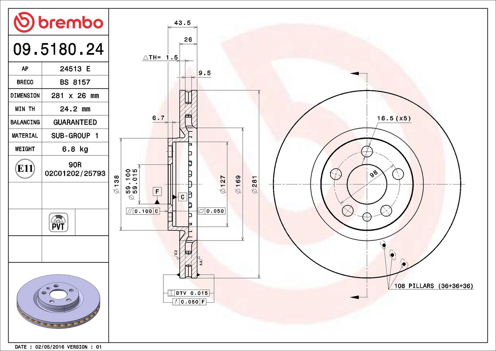 BREMBO 09.5180.24 - Bremsscheibe