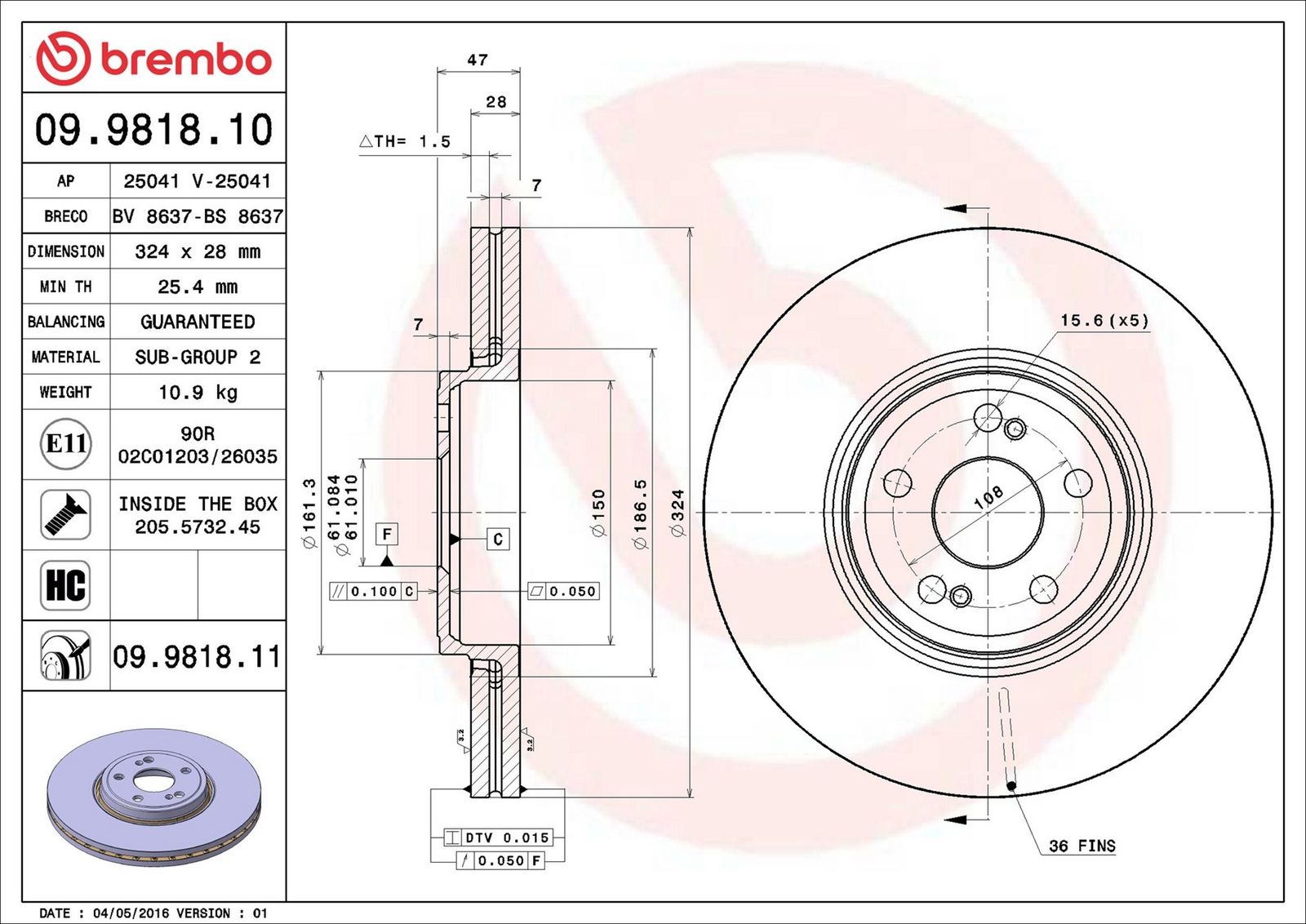 BREMBO 09.9818.11 - Bremsscheibe