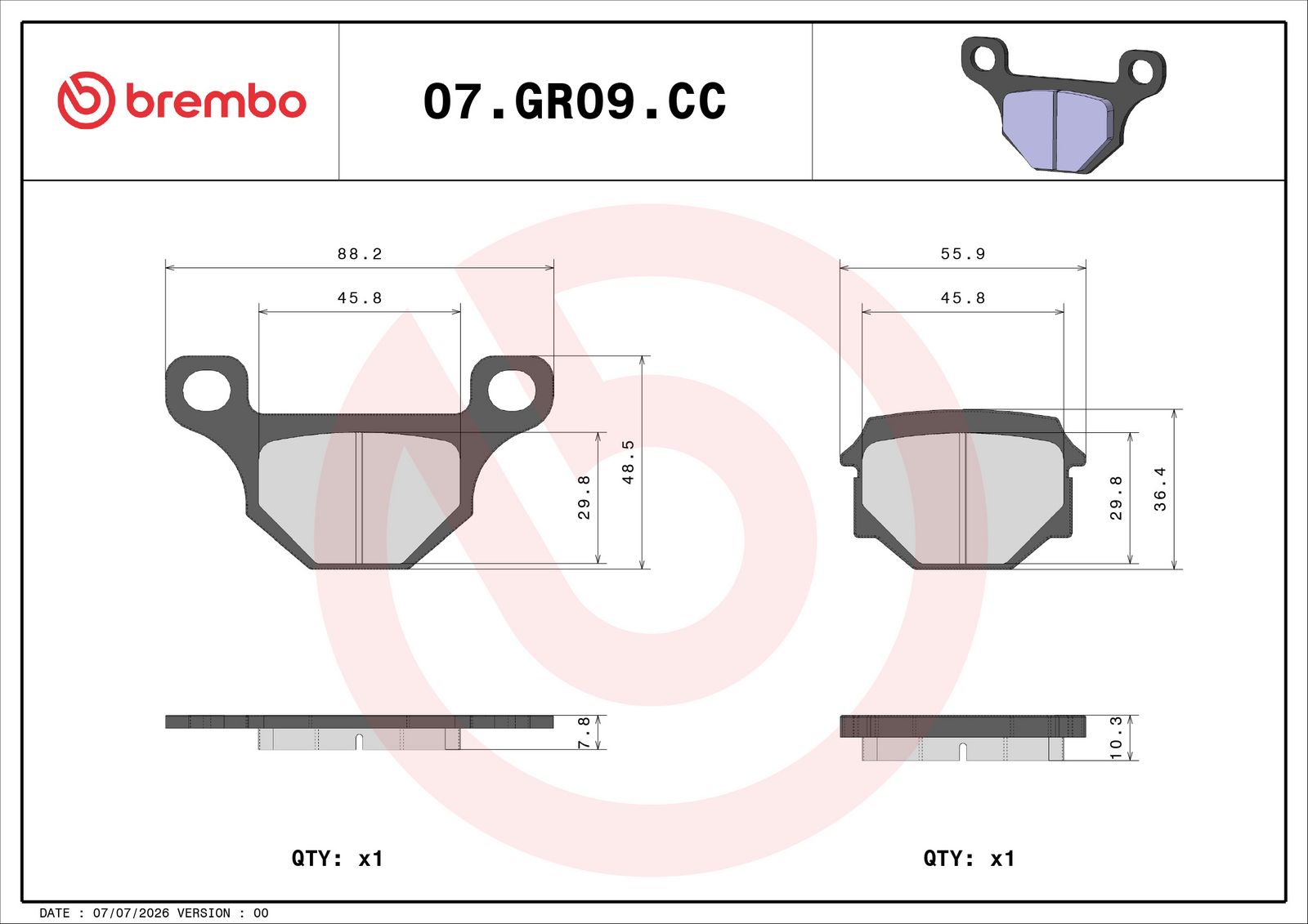 BREMBO 07GR09CC - Bremsbelagsatz, Scheibenbremse