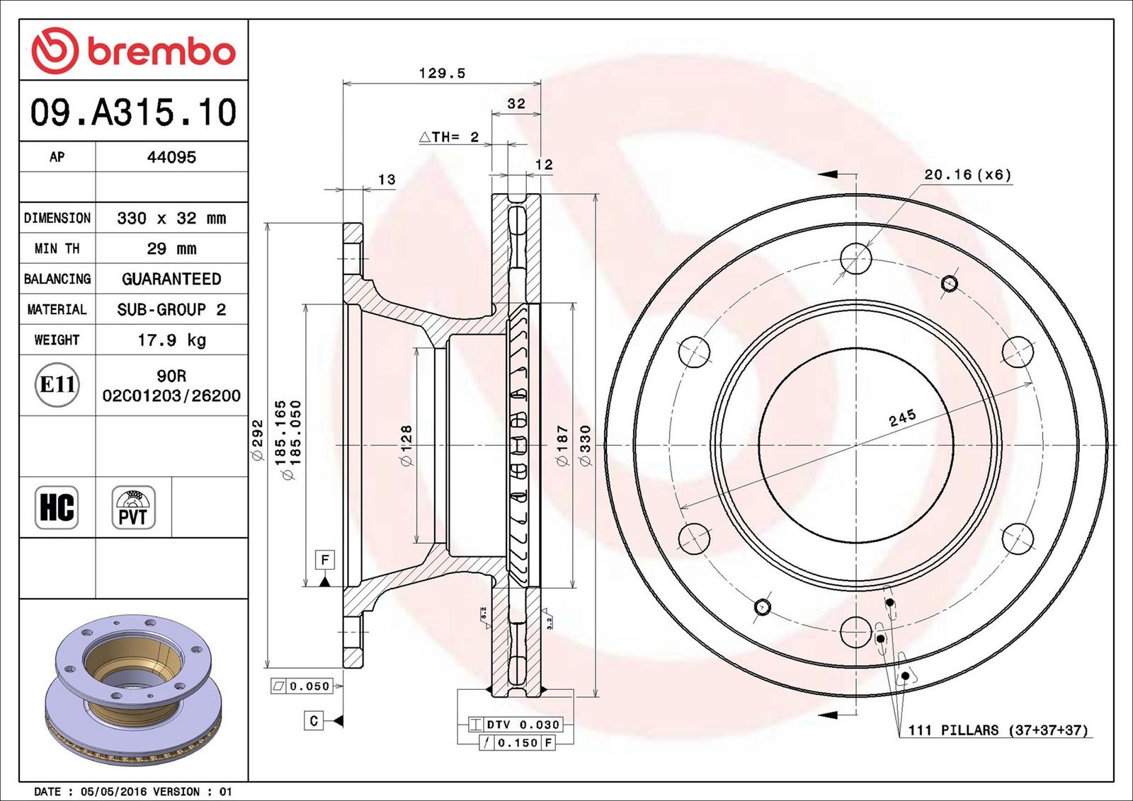 BREMBO 09.A315.10 - Bremsscheibe
