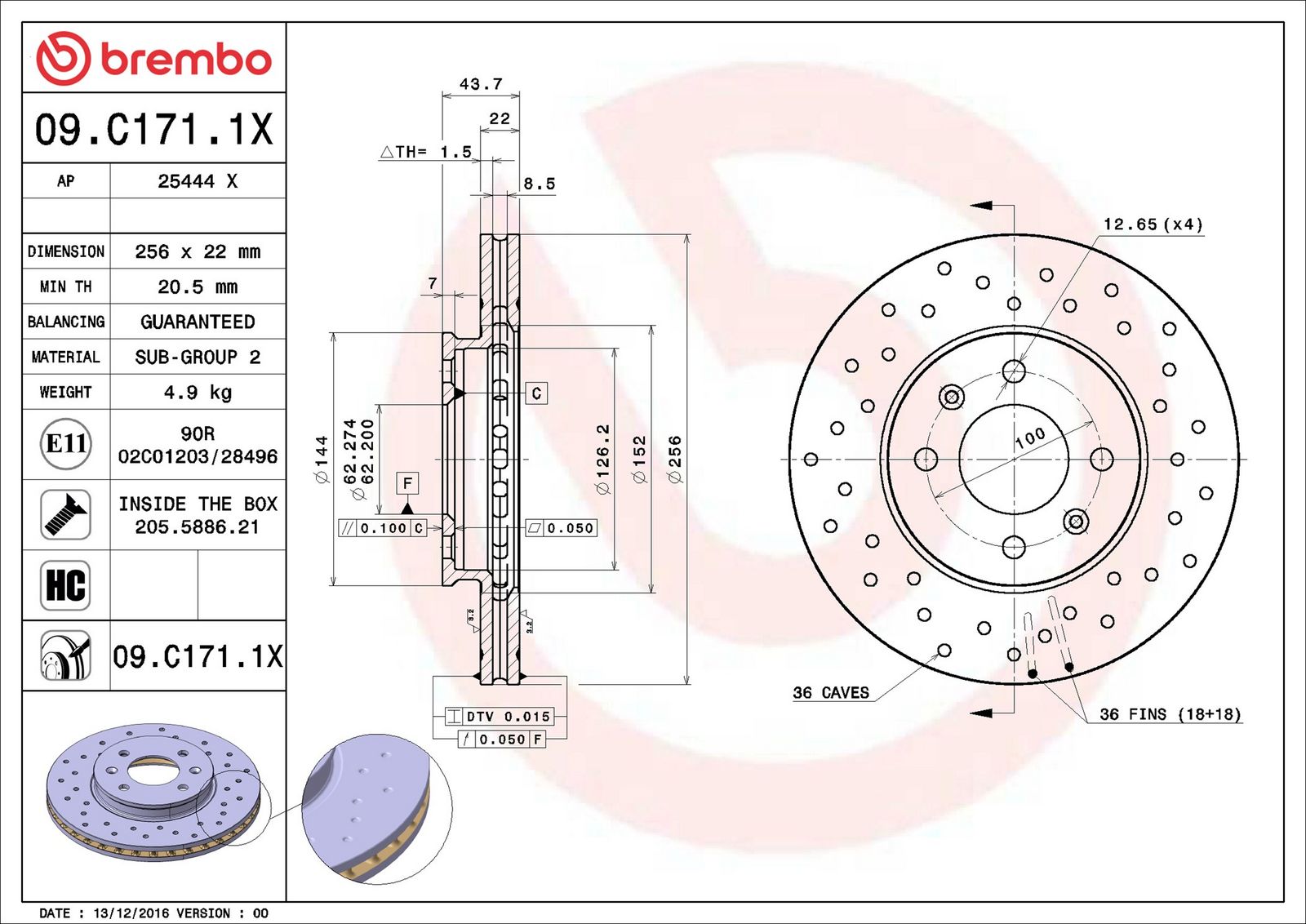 BREMBO 09.C171.1X - Bremsscheibe