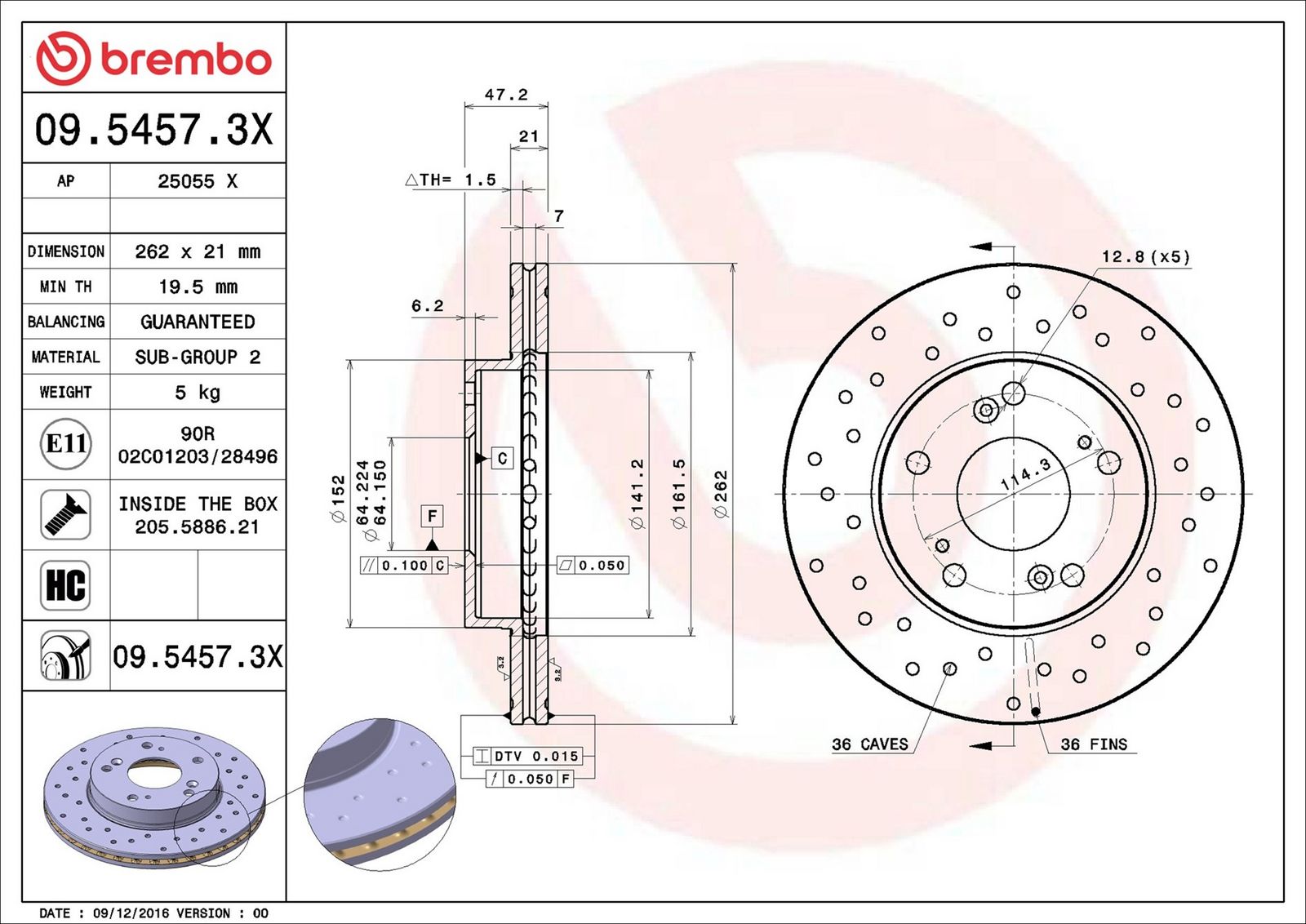 BREMBO 09.5457.3X - Bremsscheibe