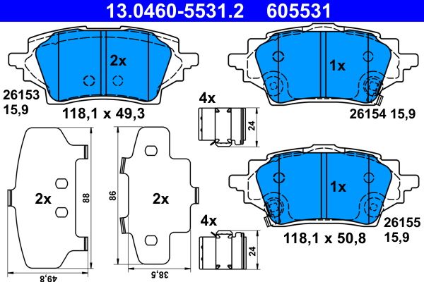 ATE 13.0460-5531.2 - Bremsbelagsatz, Scheibenbremse