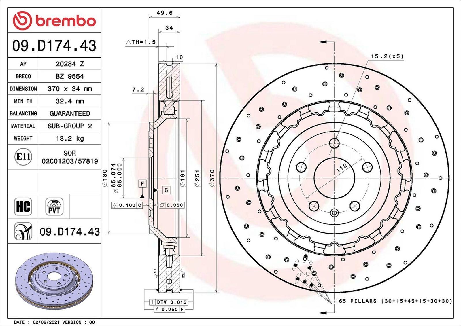 BREMBO 09.D174.43 - Bremsscheibe