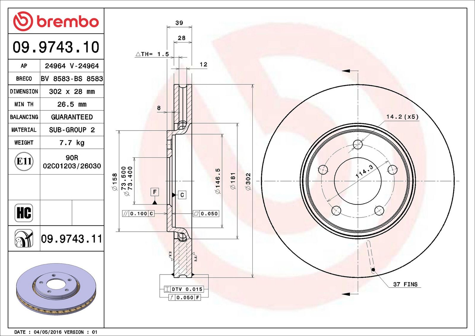 BREMBO 09.9743.11 - Bremsscheibe