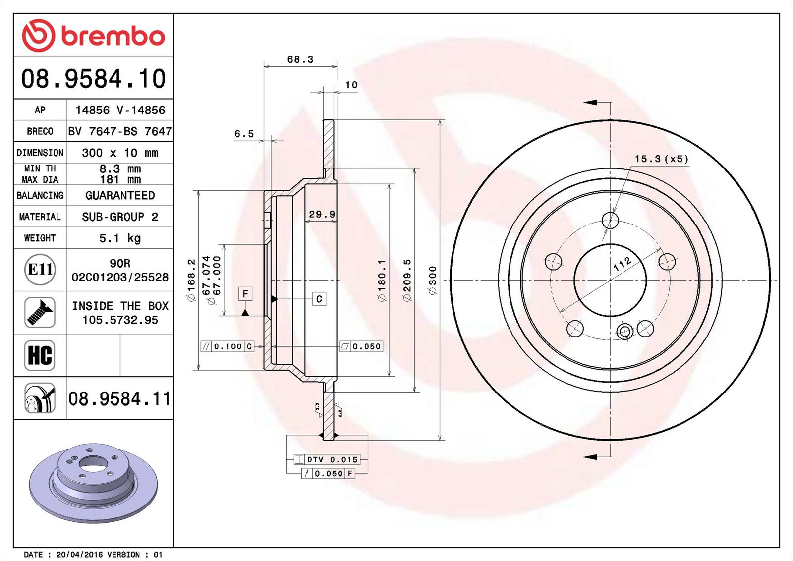 BREMBO 08.9584.11 - Bremsscheibe