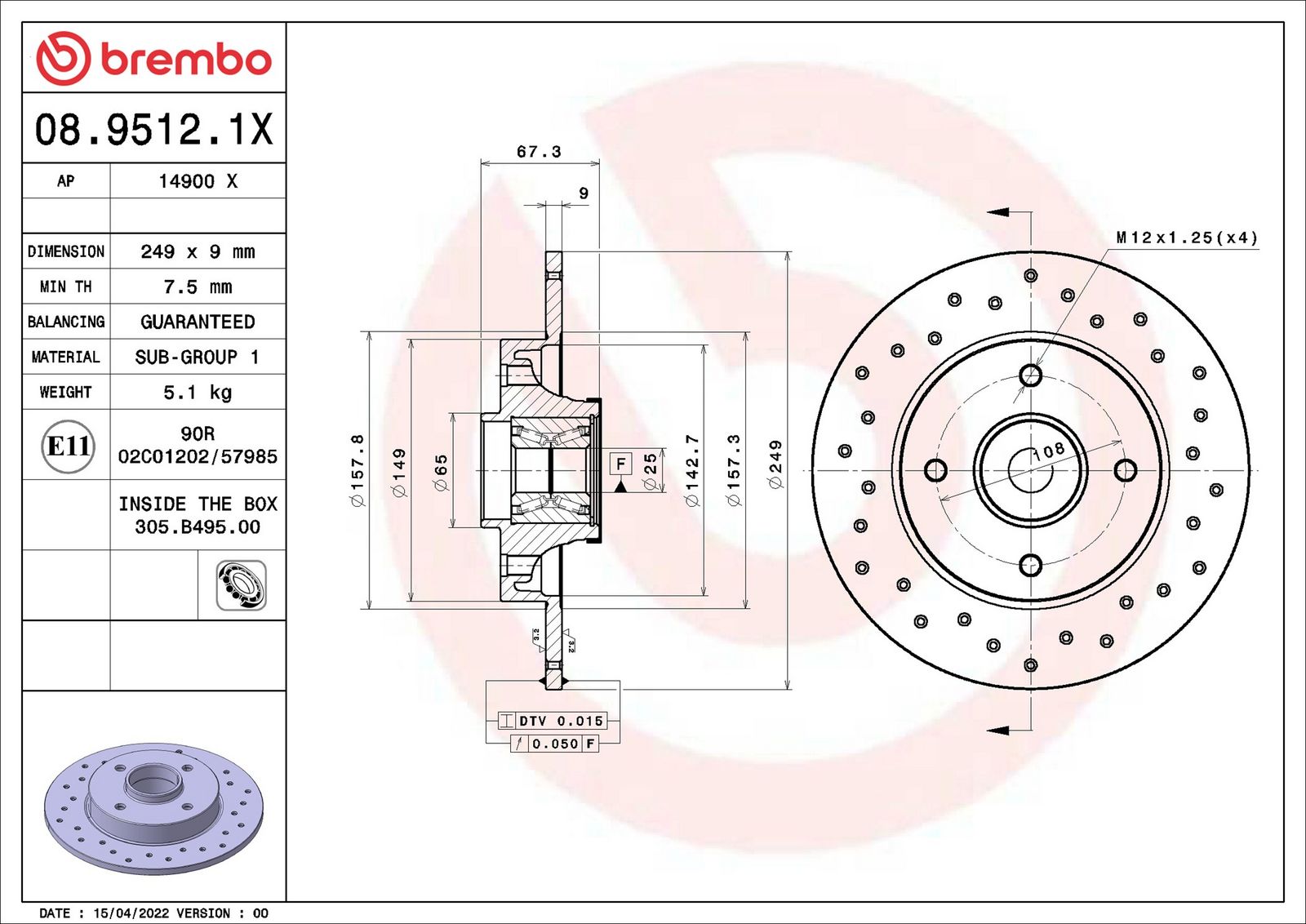 BREMBO 08.9512.1X - Bremsscheibe