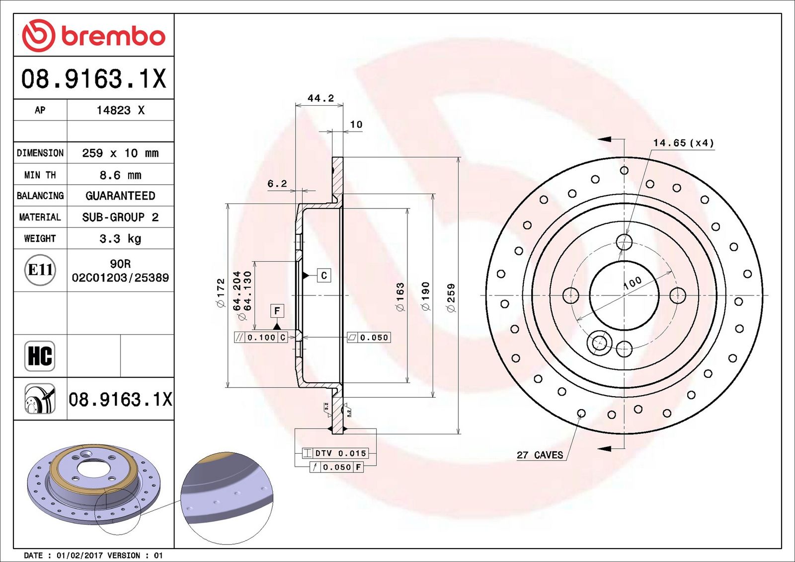 BREMBO 08.9163.1X - Bremsscheibe