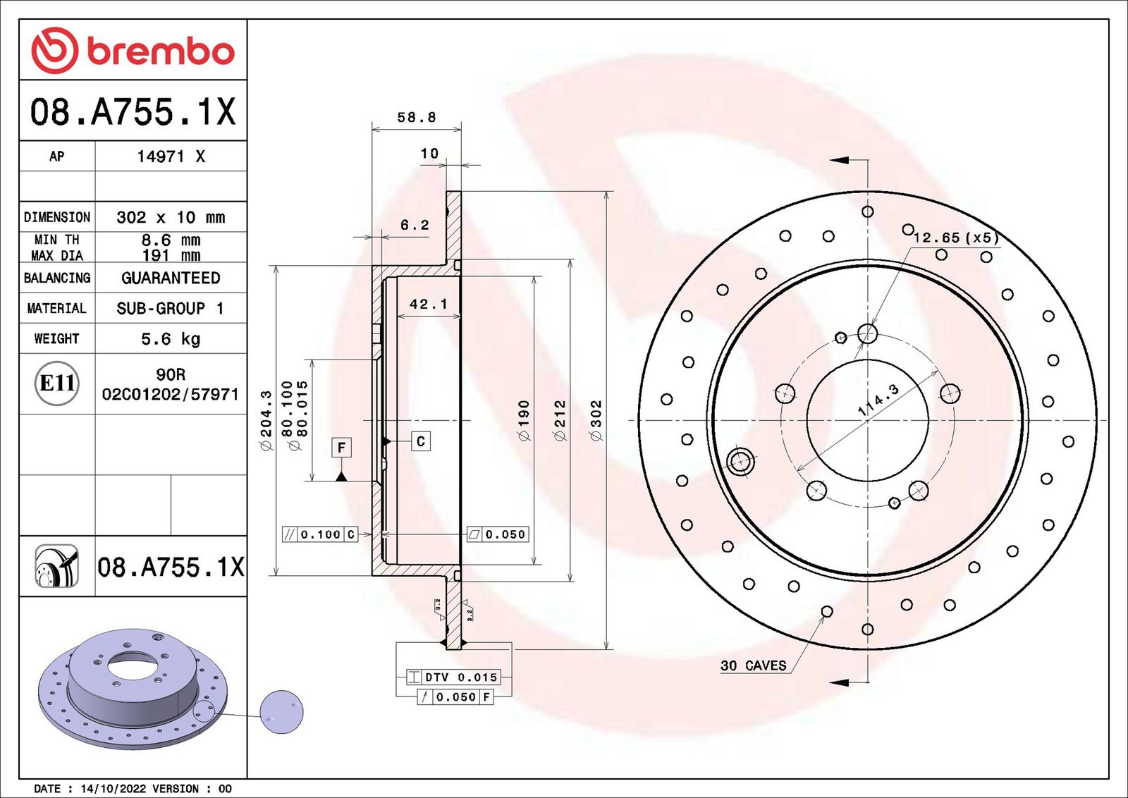 BREMBO 08.A755.1X - Bremsscheibe