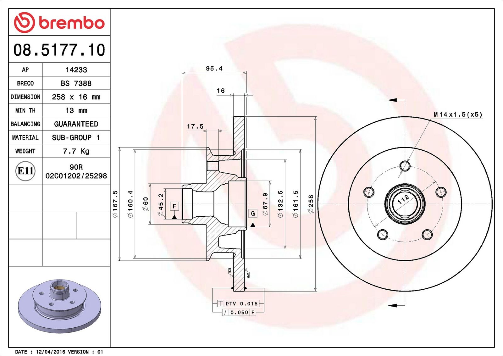 BREMBO 08.5177.10 - Bremsscheibe