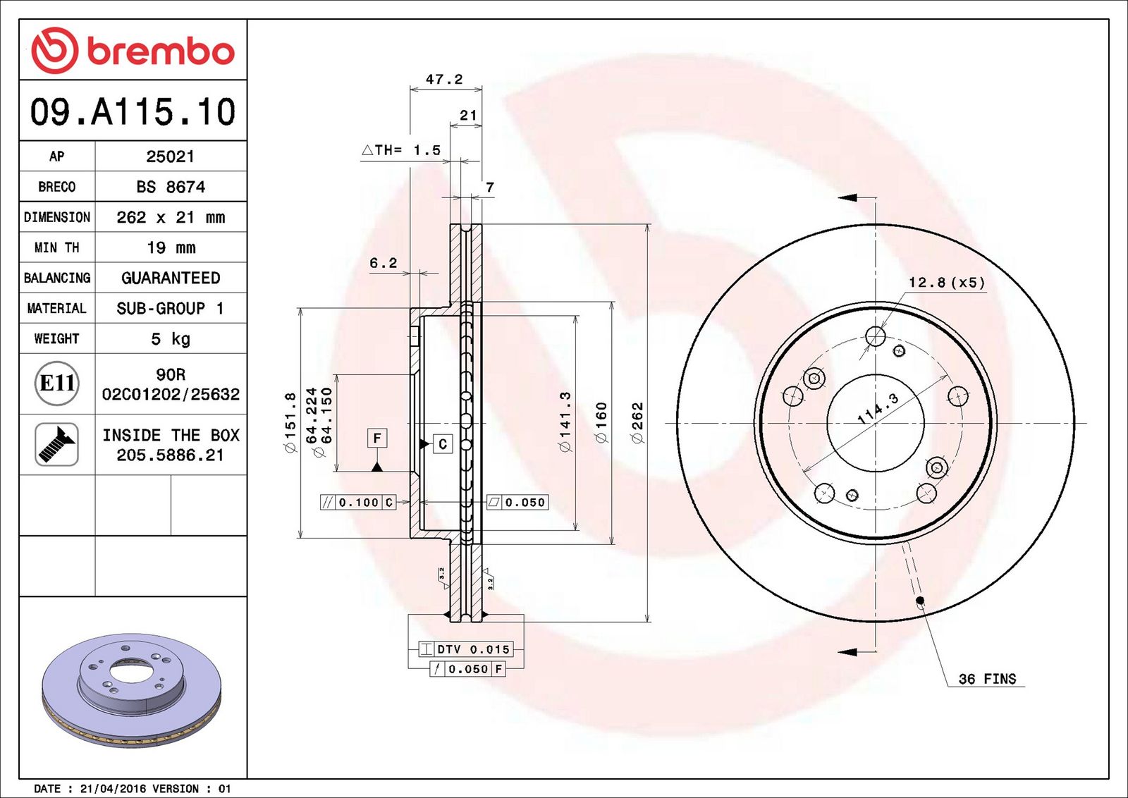 BREMBO 09.A115.10 - Bremsscheibe