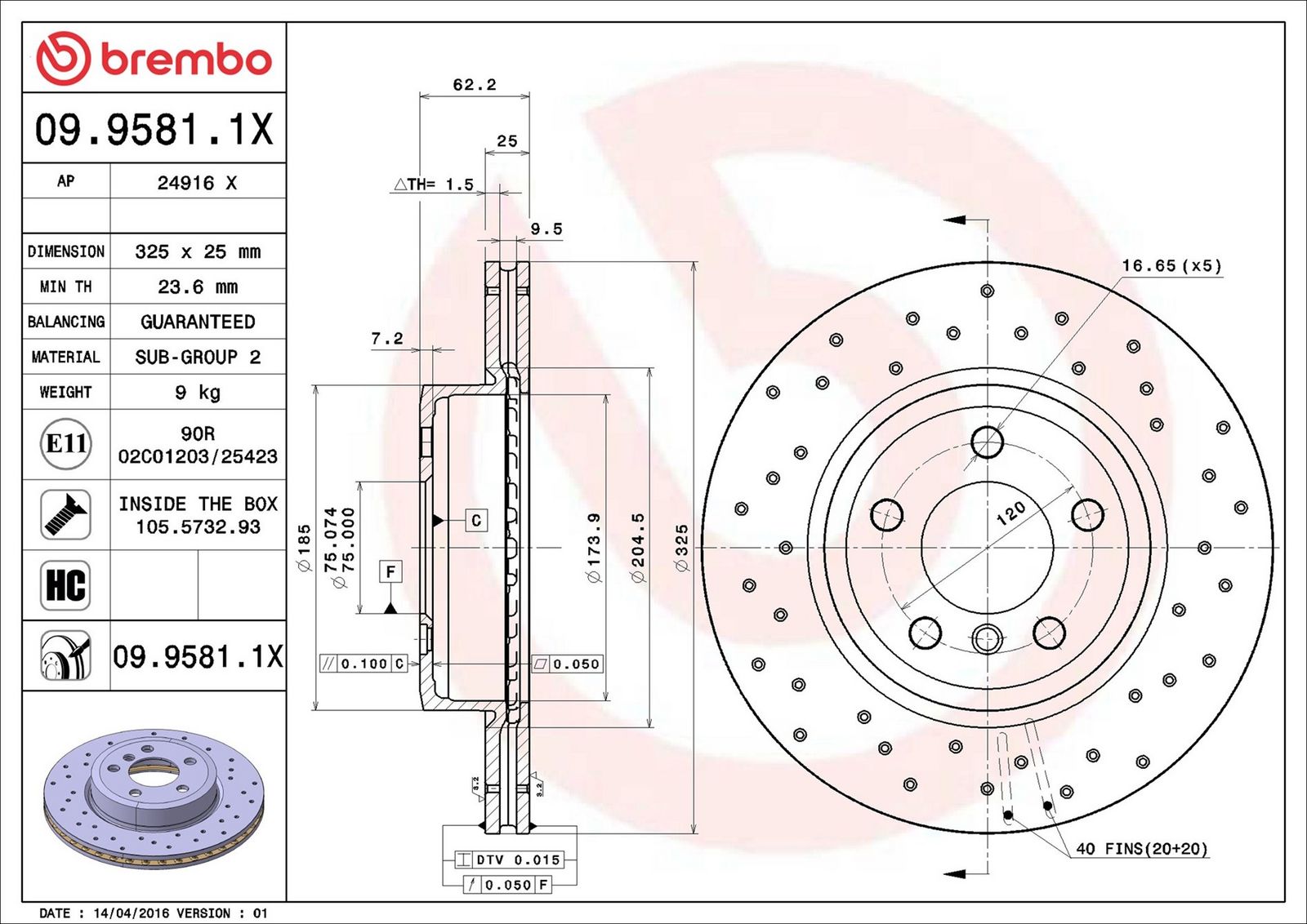 BREMBO 09.9581.1X - Bremsscheibe
