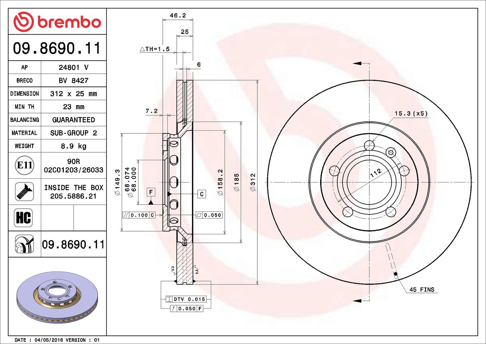 BREMBO 09.8690.11 - Bremsscheibe