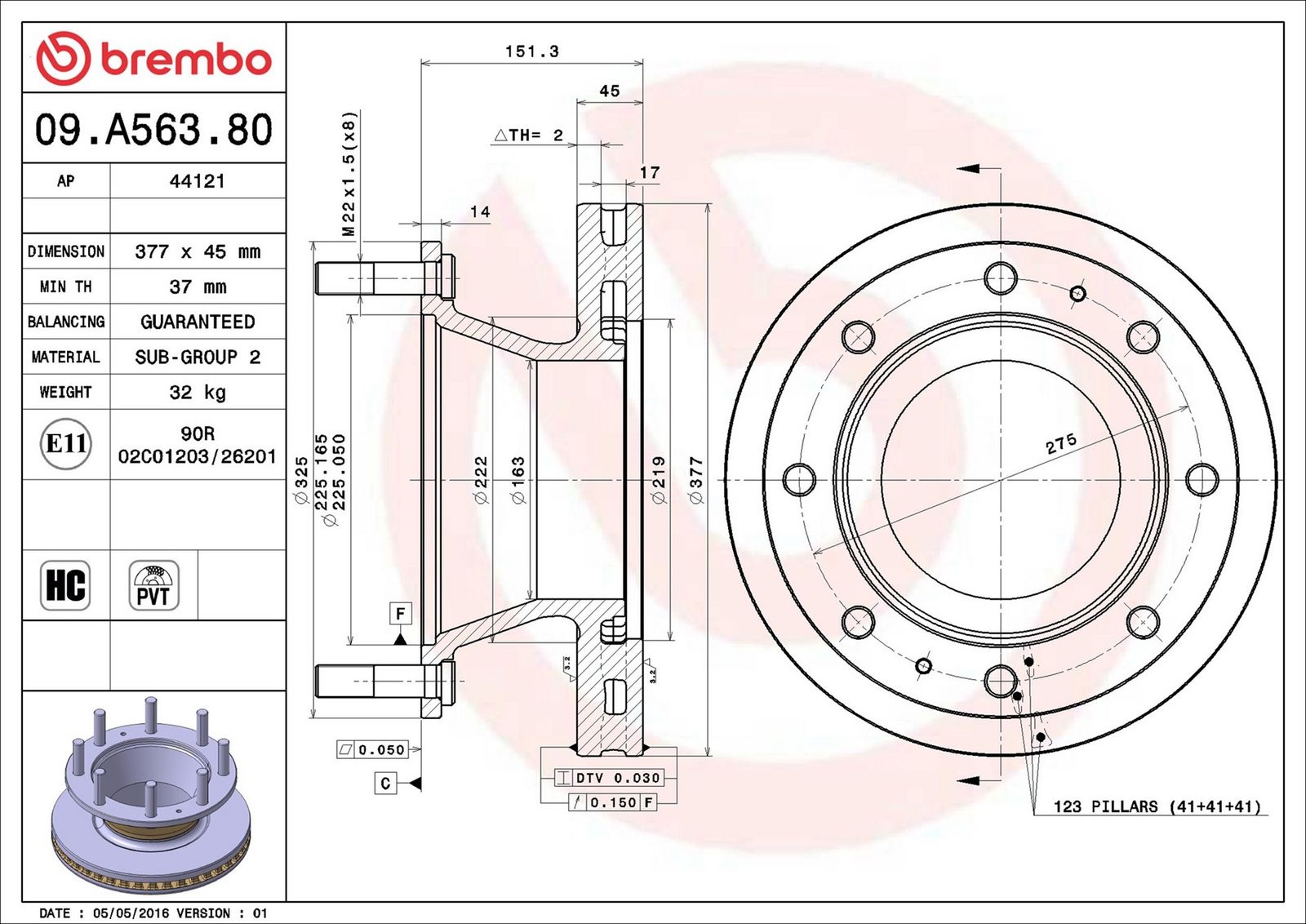 BREMBO 09.A563.80 - Bremsscheibe