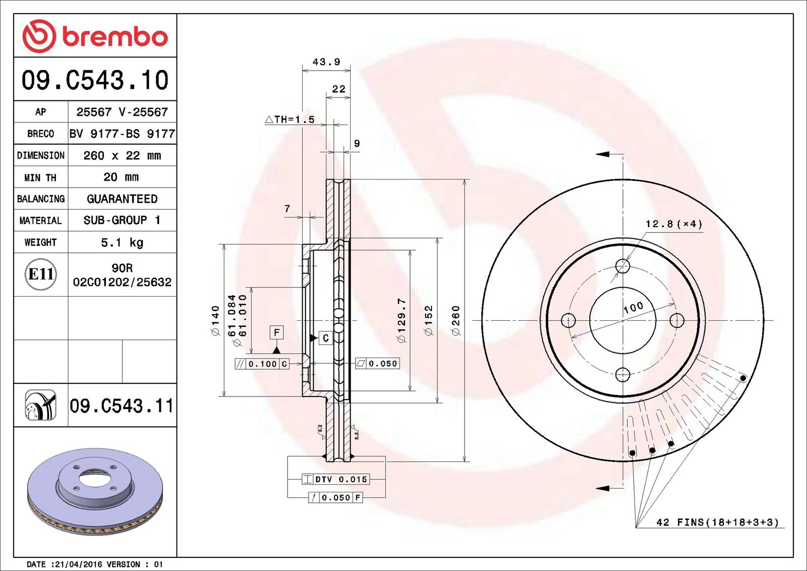 BREMBO 09.C543.11 - Bremsscheibe
